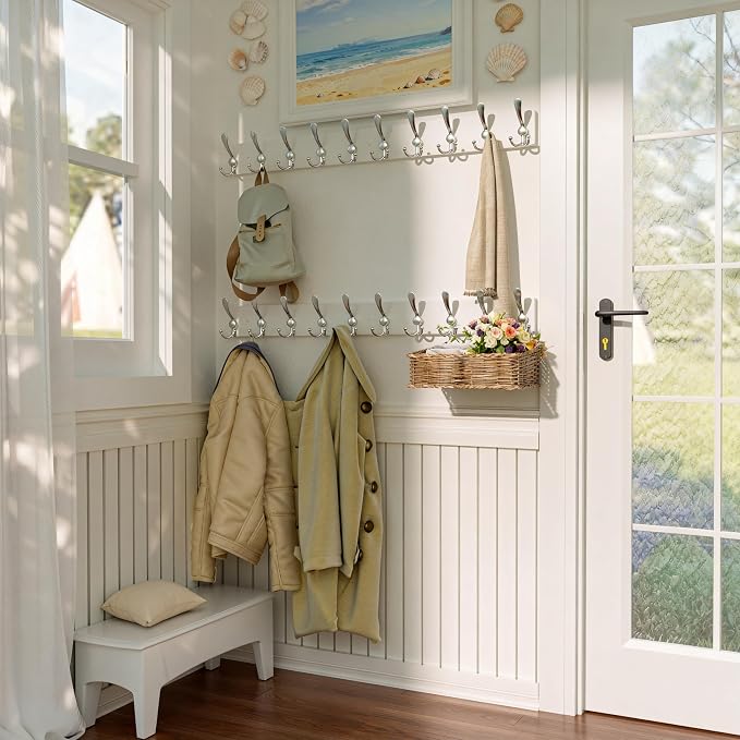 SKOLOO Creations White Solid Wood Wall Mounted Coat Rack, 10 Hooks, 38-1/8" Long - Image 2