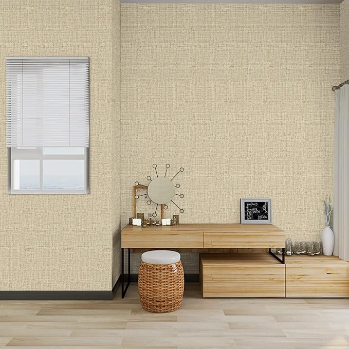 TANONE Khaki Contact Paper Peel and Stick Wallpaper, Grasscloth Beige Wallpaper - Image 4
