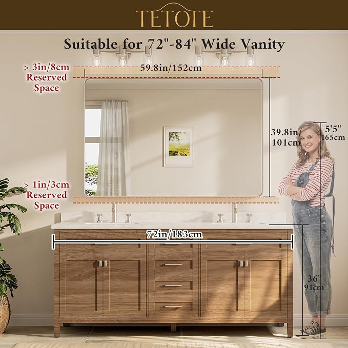TETOTE 60 x 40 Inch Brushed Nickel Mirror - Image 8
