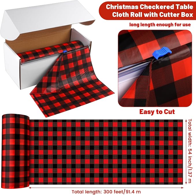 Kochorie 54 Inch x 300 Ft Red and Black Checkered Plastic Table Cloth Roll - Image 2
