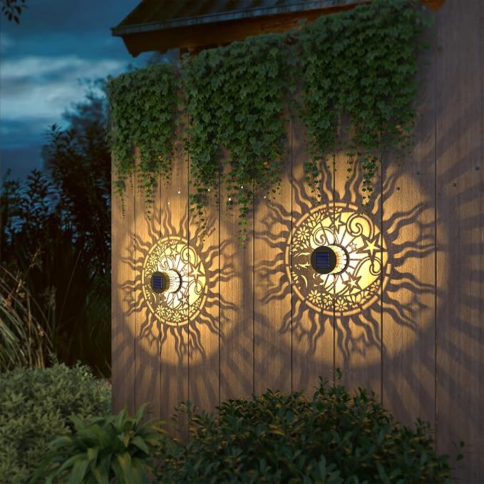 gardencave 2 Pack Solar Fence Lights Metal Solar Powered Outdoor Wall Deck - Image 7