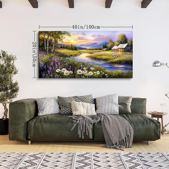 SERIMINO Large Wall Art Prints, Rural Landscape Wall Decor, Meadow Wildflower - Image 4