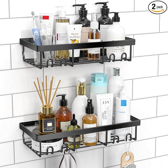 Moforoco Shower Caddy Shelf Organizer Rack, Self Adhesive Black Bathroom by MOFOROCO