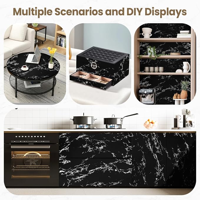 practicalWs Glossy Marble Wall Paper Granite Black/Grey Kitchen Countertop - Image 5