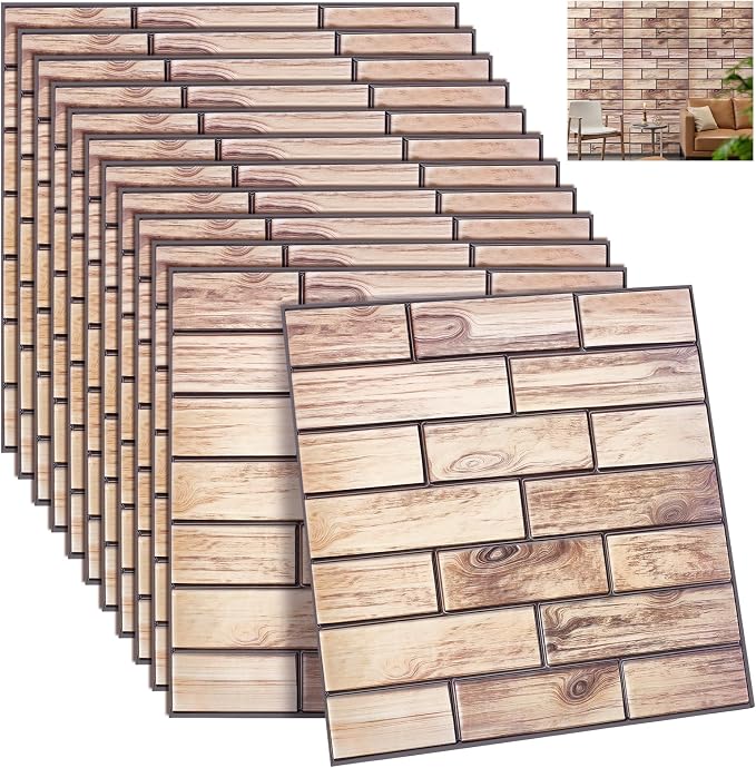 12PCS 3D Wall Panels Peel and Stick Foam Faux Brick Wall Panels, Self-Adhesive by GLASSWINDS