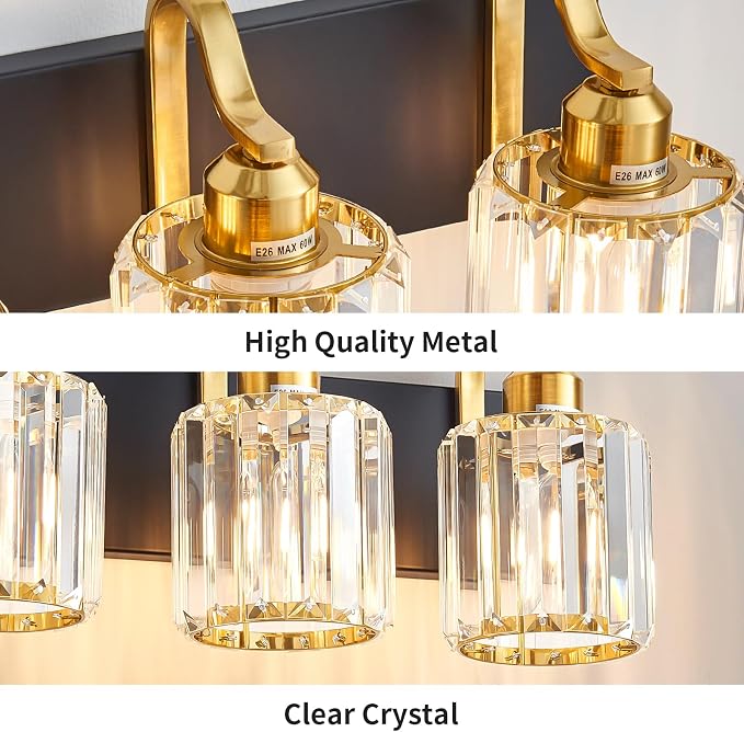 Black Gold Crystal Vanity Light Over Mirror 5 Lights Bathroom Wall Lighting - Image 5