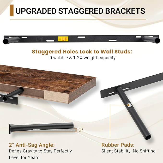 Vivelove 12" Deep Floating Shelves 47.2" Long, Wall Shelves - Image 5