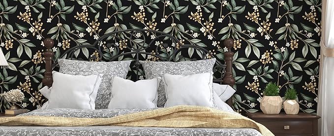 Extra Long Dark Peel and Stick Wallpaper 17.5" x 393" – Vintage Floral Green - Image 7