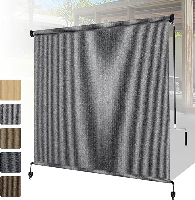 Shade&Beyond Custom Size Outdoor Roller Shades Cordless Patio Roll Up Blinds by ShadeBeyond