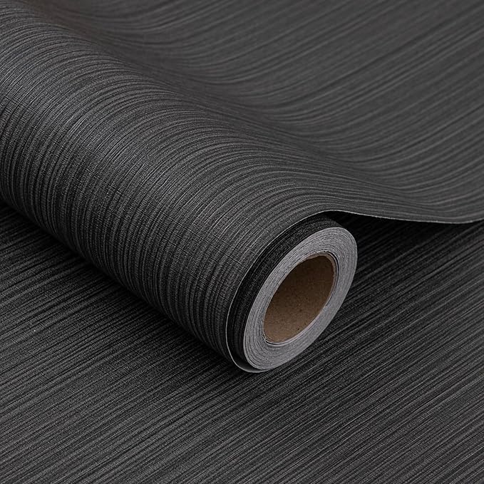 Black Grasscloth Wallpaper Peel and Stick Fabric Linen Textured 24"x394" by HyunHome