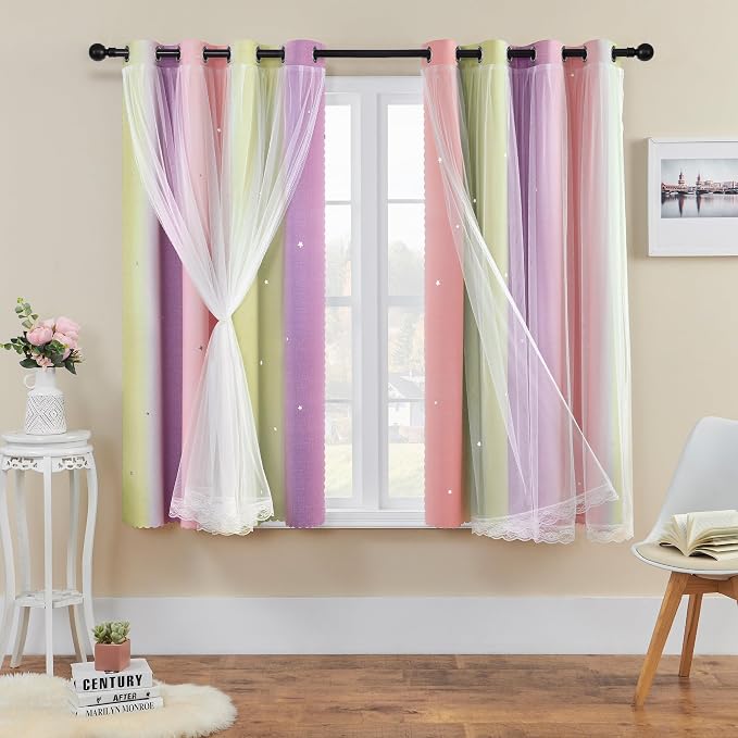 XiDi Curtains for Bedroom Decor, Rainbow Pink PurpleYellow52/54/1 by Addsomecolortolife