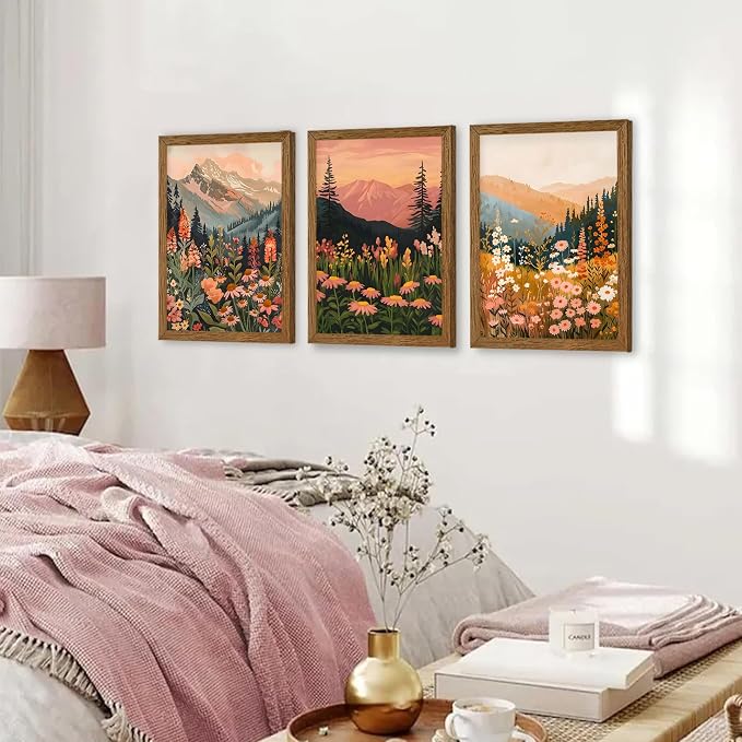 WRFON Botanical and Flower Canvas Wall Art, Framed Mountain Landscape Wall Art - Image 3