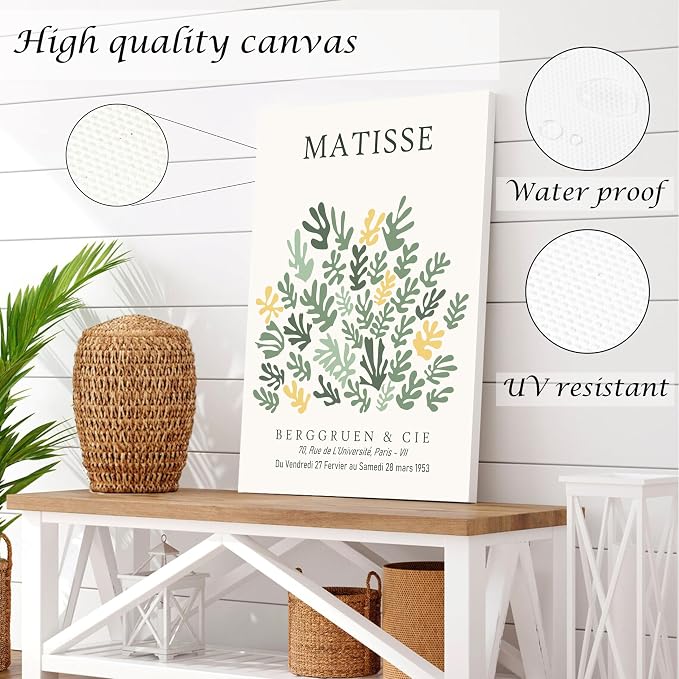 Induslyfe Framed Green Wall Art Canvas Decor Set of 3, Matisse Wall Art Framed - Image 4
