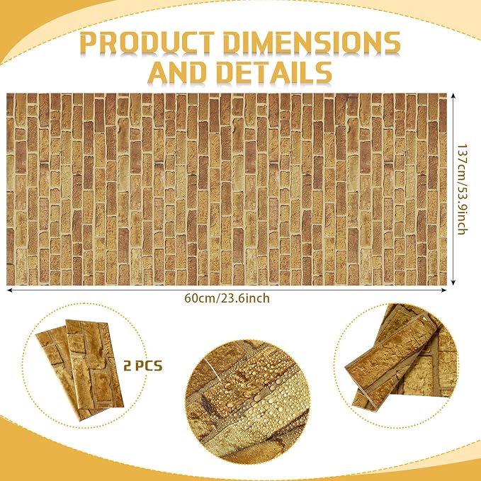 Chuangdi 2pcs 4.5 x 9 Feet Brick Wallpaper Peel and Stick Backdrop Tablecloth - Image 2