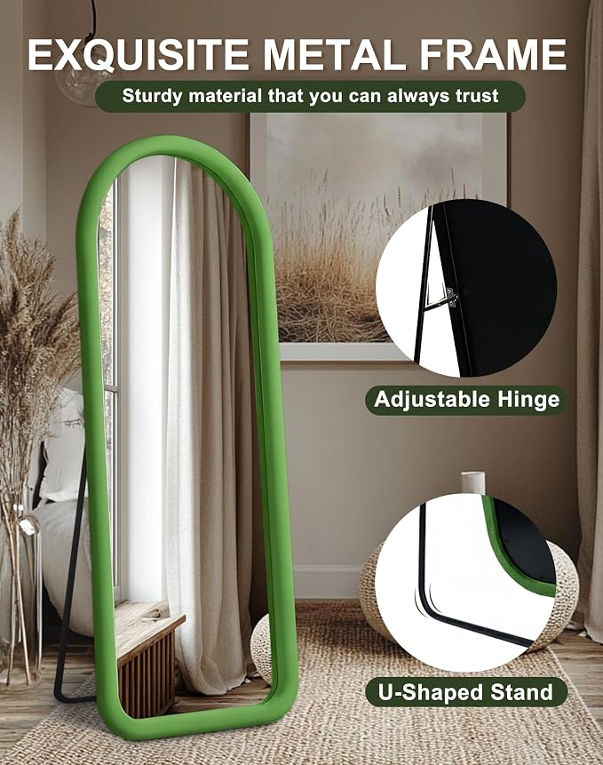 Delma Arched Full Length Mirror, Free Standing Floor Velvet Finish Frame Mirror - Image 3