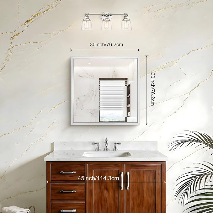 30 x 30 Silver Bathroom Mirror, Brushed Silver Square Mirror - Image 6