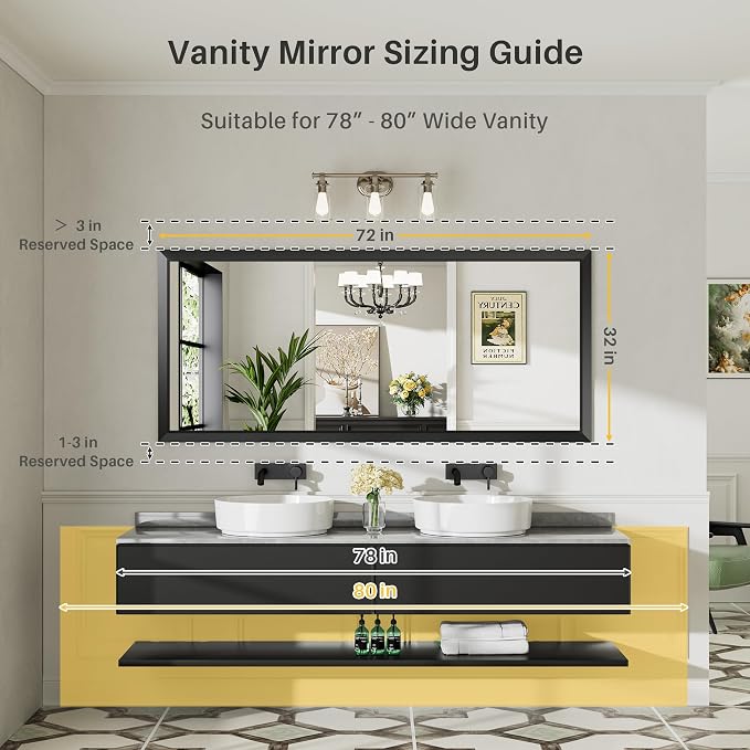 Briivue 72x32 Inch Black Bathroom Mirror - Image 2