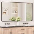 Keonjinn Black Bathroom Mirror, 55” x 30” Rounded Rectangle Sandblasted Finish by Keonjinn