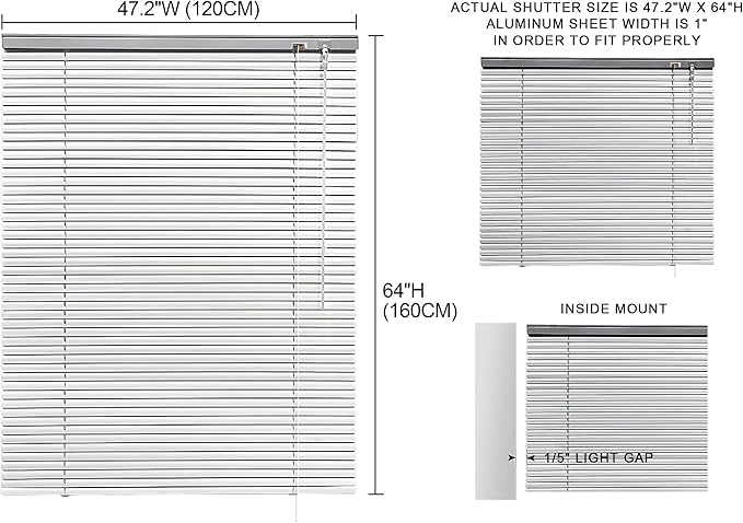 YIIBAII Mini Blinds Suitable for 47.5" W x 64" H Windows 1" Aluminum Horizontal - Image 6