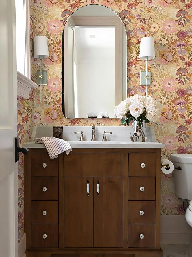 Ismoon Vintage Floral Peel and Stick Wallpaper Deep Beige Contact Paper - Image 5