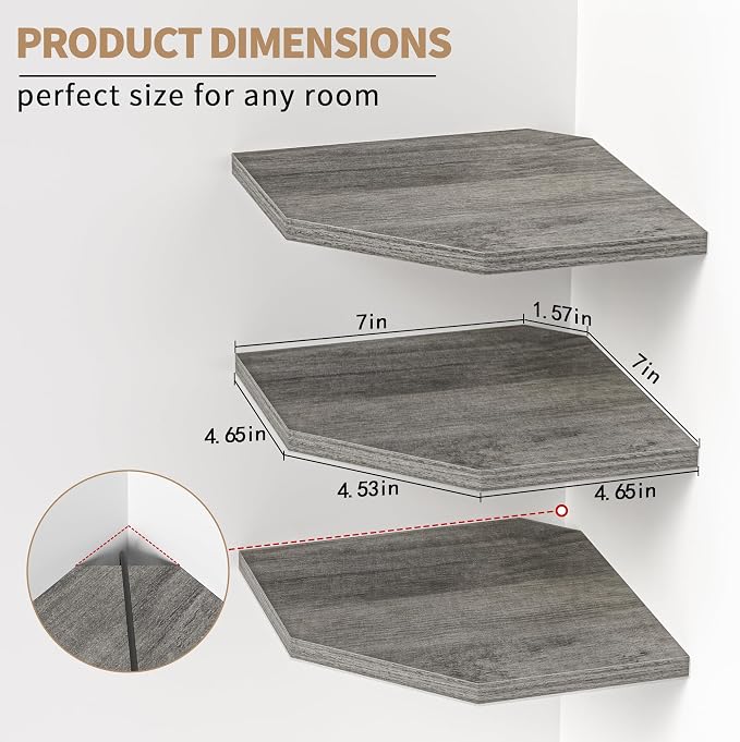 Fun Memories Corner Shelf Wall Mount, Floating Corner Shelves, Rustic Wood Wall - Image 3