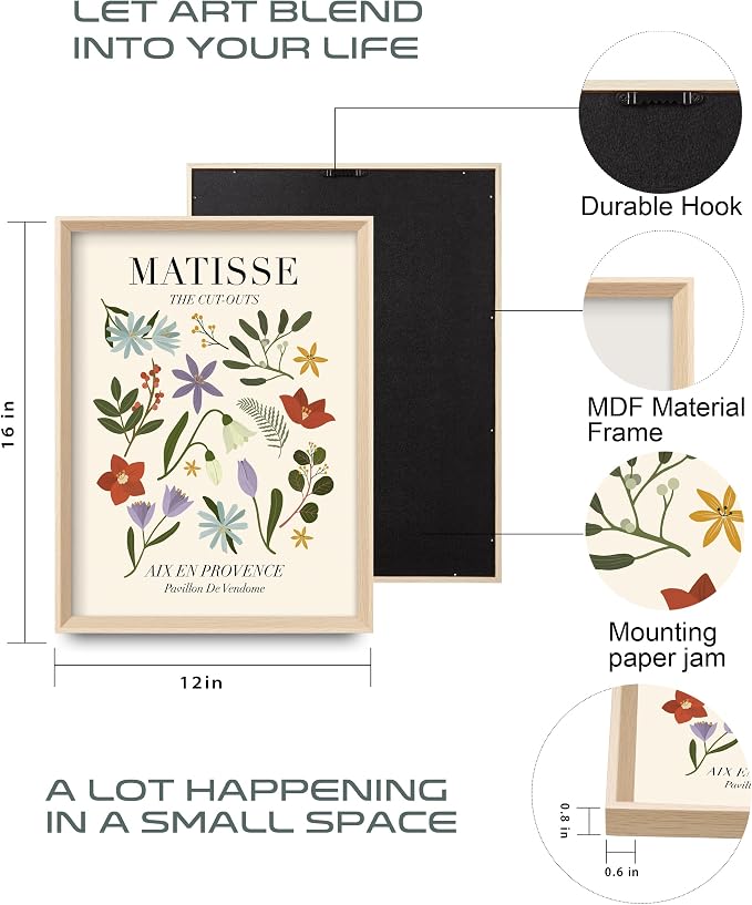 Framed Matisse Canvas Wall Art for Bedroom, Abstract Matisse Canvas Wall Decor - Image 3