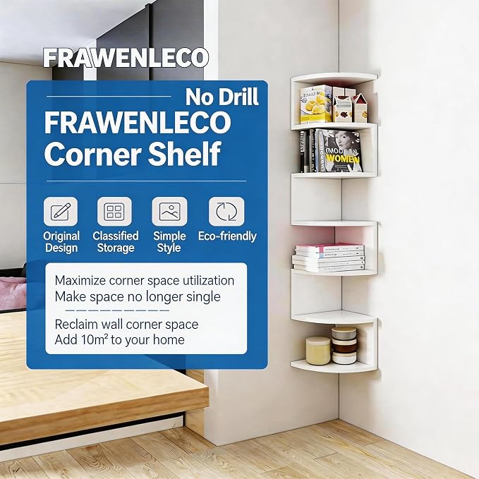No-Drill Corner Shelf Wall Mount, 7-Tier Floating Corner Bookshelf - Image 4