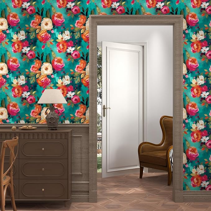 BOKEBEVE Extra Long Vibrant Wallpapers Watercolour Floral Peel and Stick - Image 3