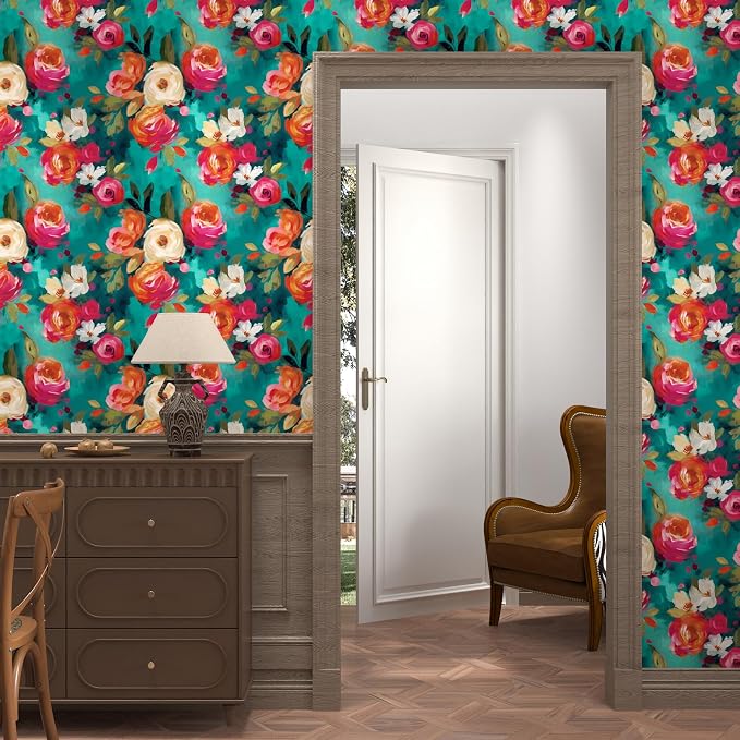 BOKEBEVE Watercolour Floral Peel and Stick Wallpaper Boho Vibrant Contact Paper - Image 5