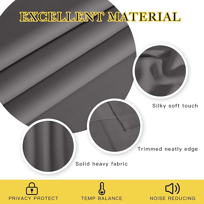 NICETOWN Blackout Grey Curtain 72 inch Length, Grommet Room Darkening Thermal - Image 4