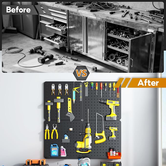 Peg Board, 4 Pack Black Peg Board Panels, 50lbs Load Capacity Each, Pegboard - Image 7