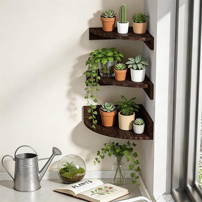 Alsonerbay Corner Shelf Wall Mount, Rustic Wood Shelves - Image 4