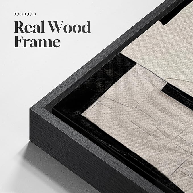 Framed Neutral Abstract Wall Art, Modern Black and Beige Canvas Prints - Image 5