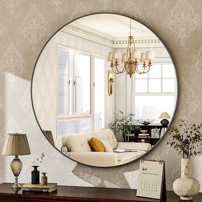 HARRITPURE Round Mirror 24 Black Wall Mounted Circle Mirrors Vanity Mirror by HARRITPUREHome