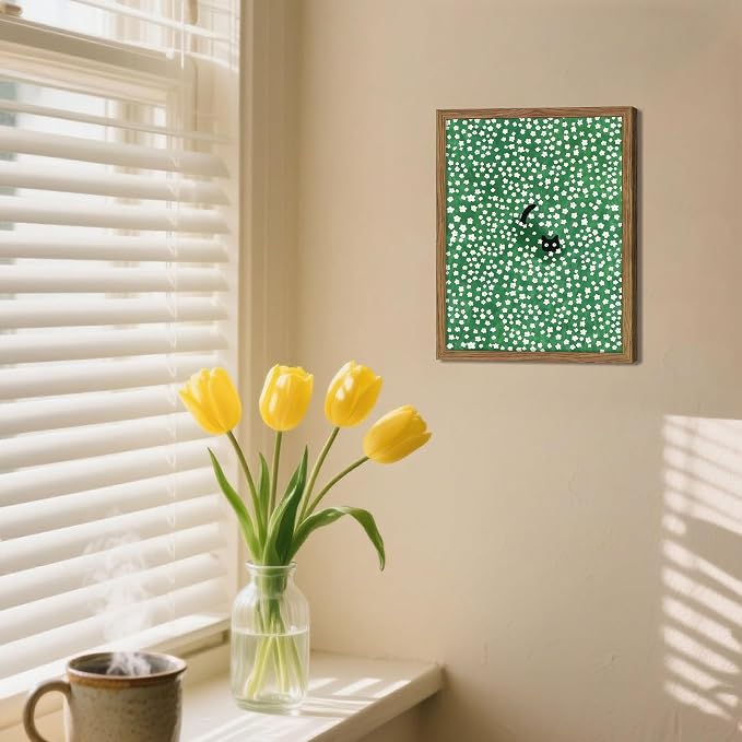 Framed Floral Black Cat Canvas Wall Art, Cute Black Cat in Daisy Field Painting - Image 6