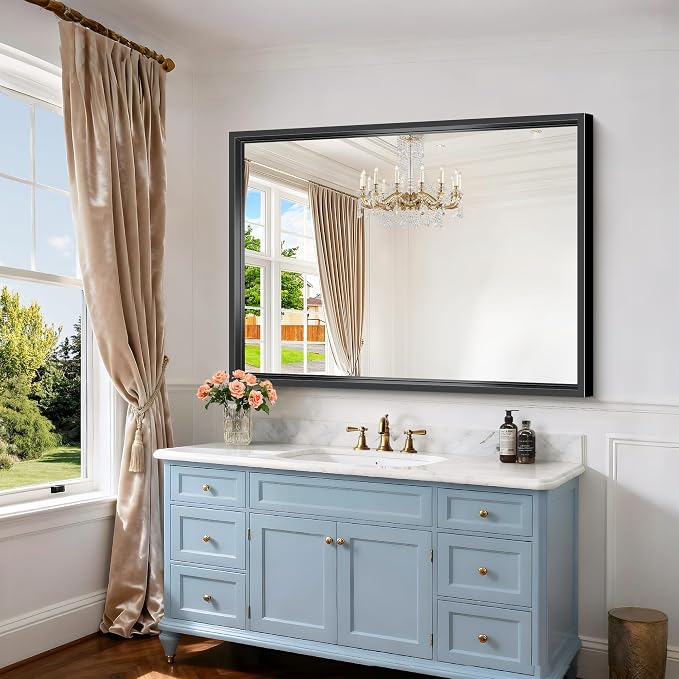 Black Rectangle Mirror, 48 x 36 Inch Large Bathroom Mirrors - Image 5