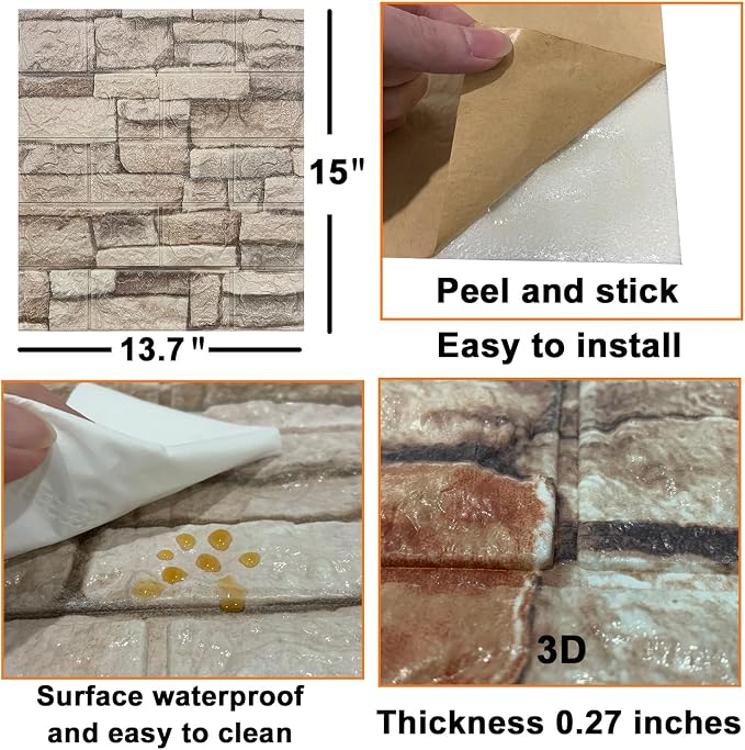 Yutianli 10PSC 3D Wall Panels Peel and Stick Faux Brick Wall Panels - Image 7