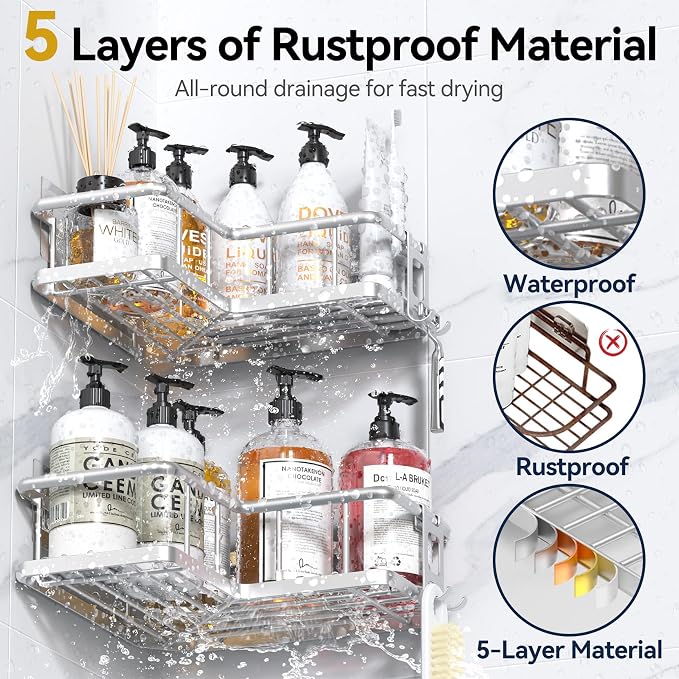 YASONIC Corner Shower Caddy Organizer, Large Capacity Shower Storage Rack - Image 4