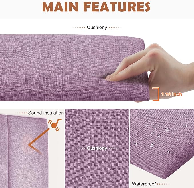 IFNOW Upholstered Wall Mounted Headboard, 3D Soundproof Wall Panels Peel and - Image 2