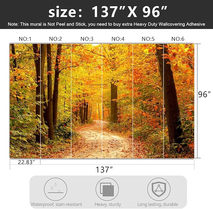 -Autumn Gold Forest Jungle Tree Fabric Wallpaper Living Room Bedroom Bathroom - Image 4