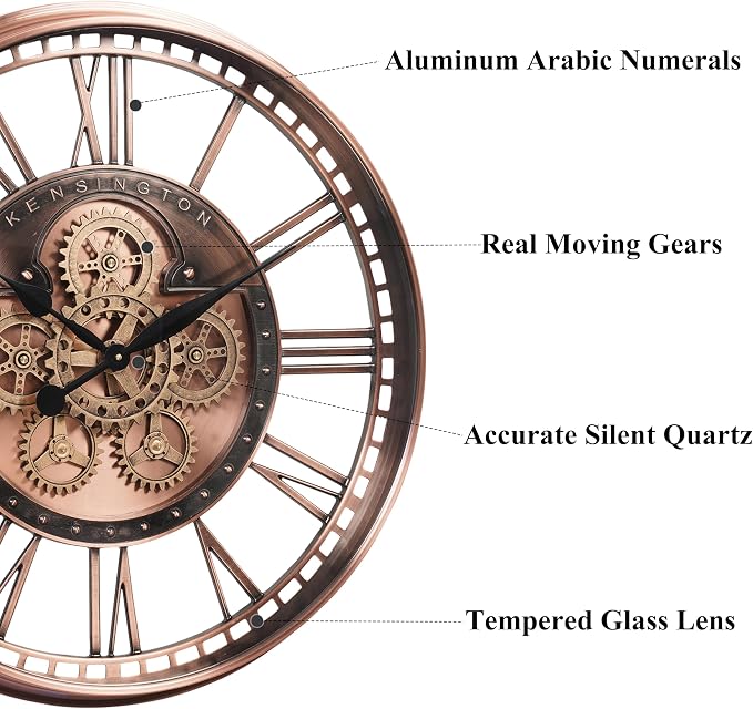 CLXEAST 28 Inch Oversized Large Moving Gears Wall Clock, Industrial Vintage - Image 3