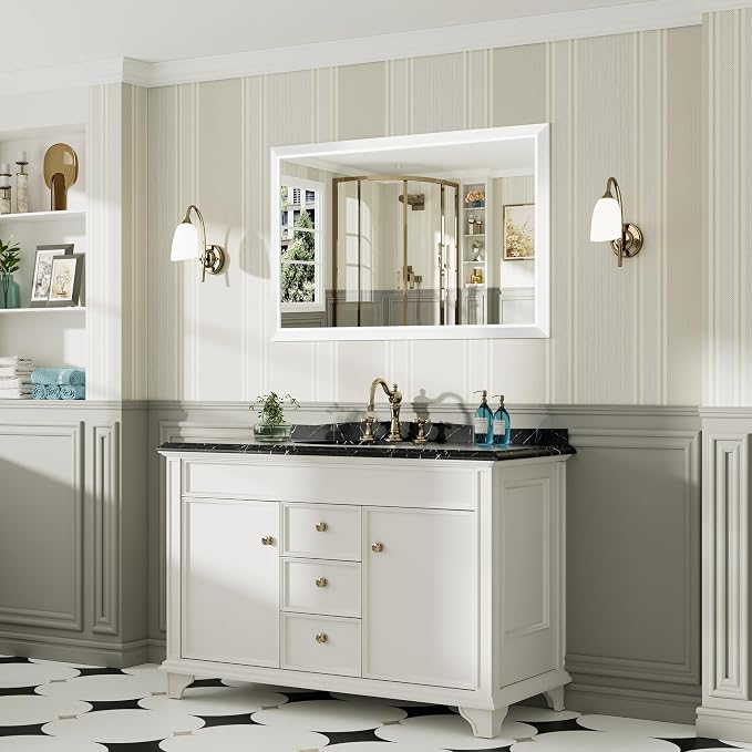 48x30 Inch White Bathroom Mirror - Image 3