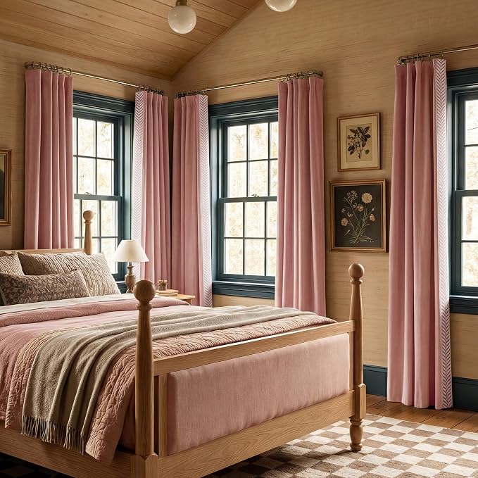 NICETOWN Rod Pocket Embroidered Trim Velvet Curtains, 2 Panels, Blush Pink - Image 4