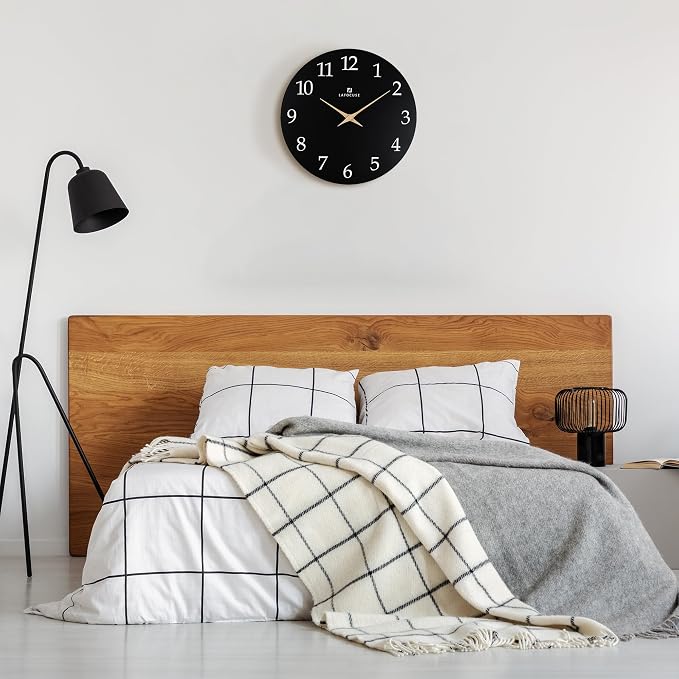Lafocuse 12 Inch Wooden Black Wall Clock Battery Operated Silent Non-Ticking - Image 4