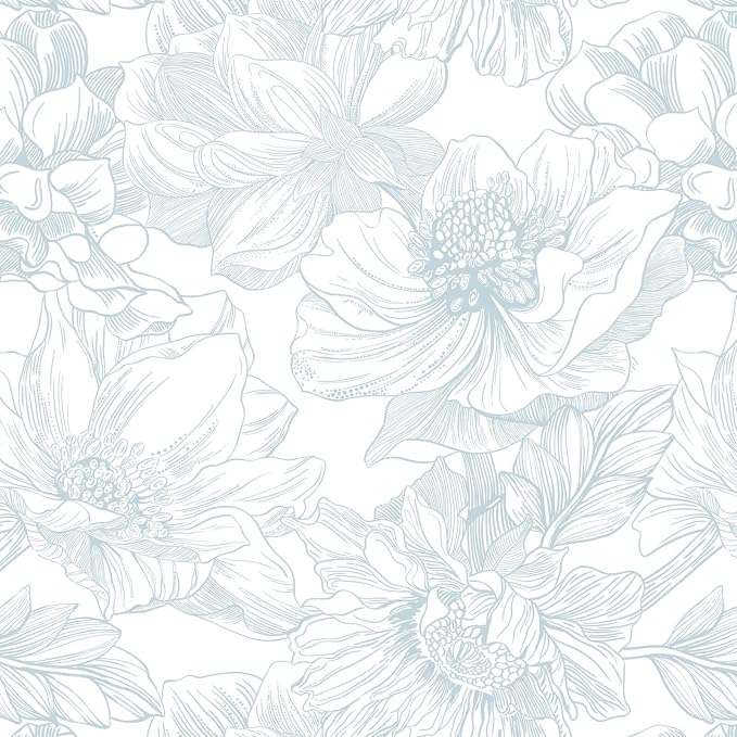 Ismoon Large Floral Peel and Stick Wallpaper Boho White and Blue Contact Paper by Ismoon