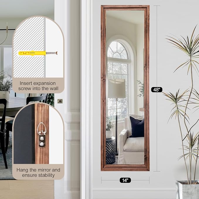 48"x14" Door Mirror, Rustic Full Length Mirror, Over The Door Hanging Mirrors - Image 7