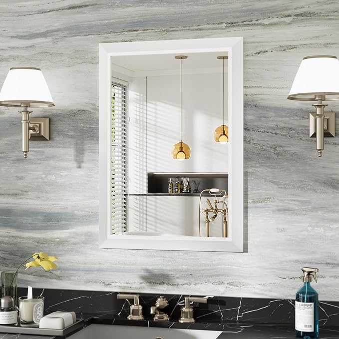 22x30 Inch White Bathroom Mirror by Briivuemodernmirrors