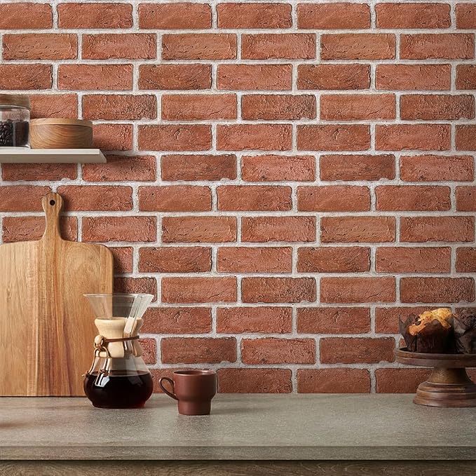 COMSTICKC 3D Red Faux Brick Wall Panel Peel and Stick, Not Real Tile, Small - Image 2