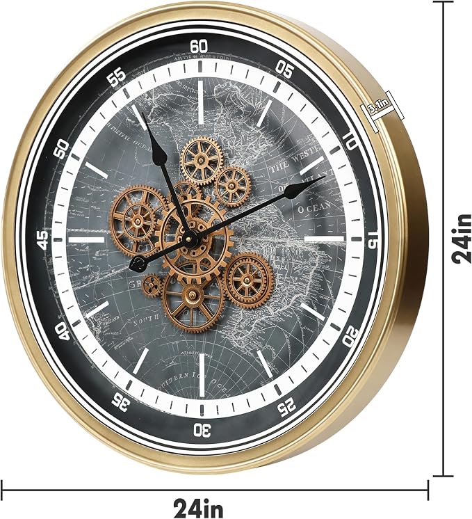 October Elf Large Real Moving Gears Wall Clock 24 Inch Vintage Industrial - Image 5