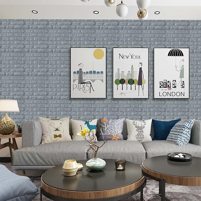 3D Wall Panels Peel and Stick 30PCS Gray Foam Brick Wallpaper - Image 2